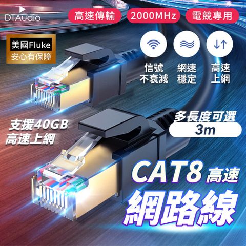 DTAudio 聆翔 Cat.8 光纖網路線【3m】Cat8 網路線 鍍金頭 高速網路線 分享器 數據機 機上盒 電競專用