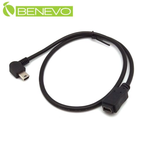 Benevo 左彎型 50cm USB2.0 MiniUSB(5pin) 公對母延長線 (BUSB0050MBMFL)