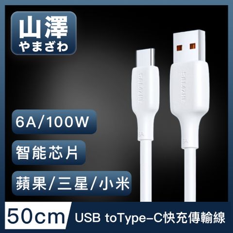 山澤 USB to Type-C 6A 100W蘋果/三星/小米超速充電傳輸線 50cm