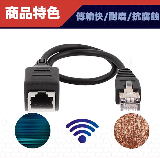 MAX+  0.3M Cat5 公對母 RJ45 高速網路延長線(黑)