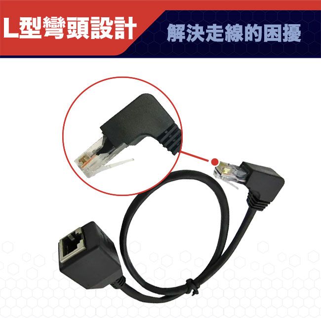 MAX+  50CM L型彎頭 Cat5 公對母 RJ45 高速網路延長線(黑)