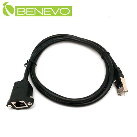 Benevo 可鎖型 1米 Cat6遮蔽/十字隔離 RJ45接頭延長線(公對母母頭 帶螺絲孔) (BCAT60100MF可鎖(25mm))