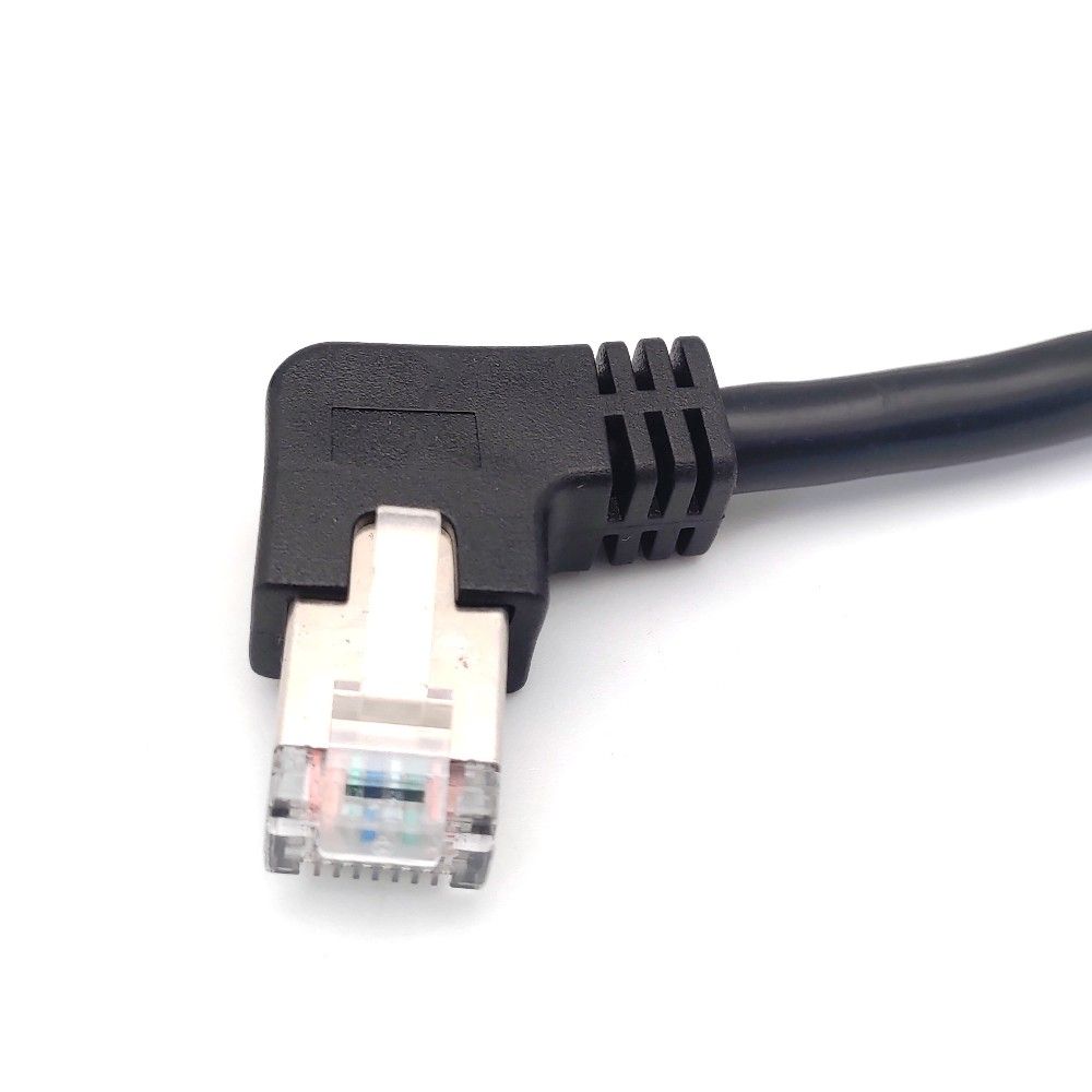 Benevo 可鎖左彎型 30cm Cat6遮蔽/十字隔離 RJ45接頭延長線(公對母母頭帶螺絲孔) (BCAT60030MLF可鎖)