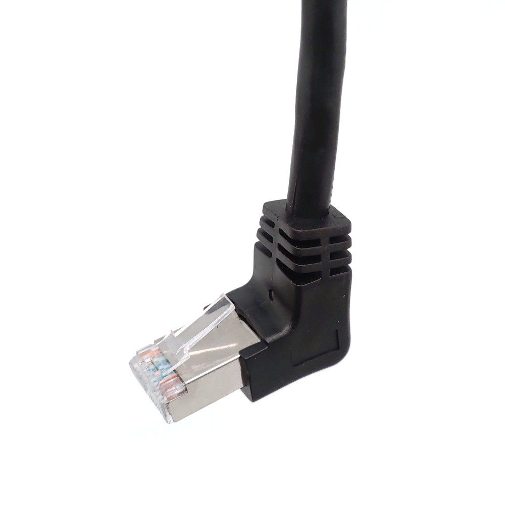 Benevo 可鎖上彎型 30cm Cat6遮蔽/十字隔離 RJ45接頭延長線(公對母母頭帶螺絲孔) (BCAT60030MUF可鎖)