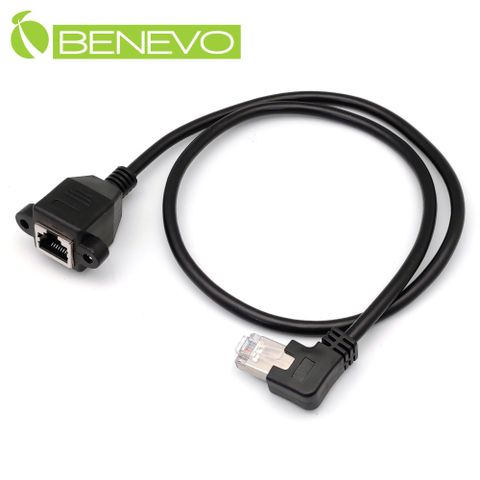 BENEVO可鎖右彎型 60cm RJ45接頭公對母延長線