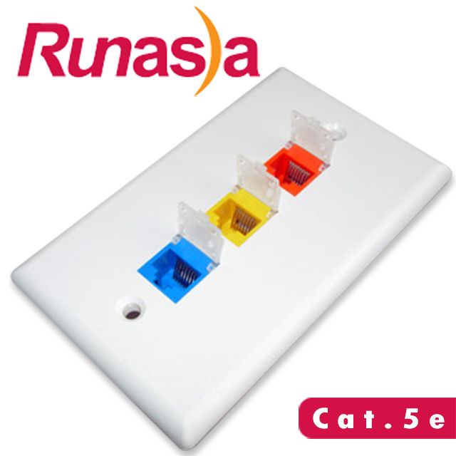 Runasia 仟亞電訊  超五類(Cat.5e)三埠埋入式資訊面板組 (兩組)