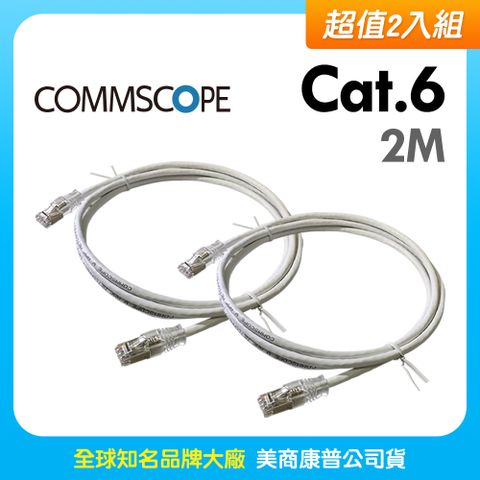 AMP 六類(CAT.6)2米無遮蔽網路線(白2入)