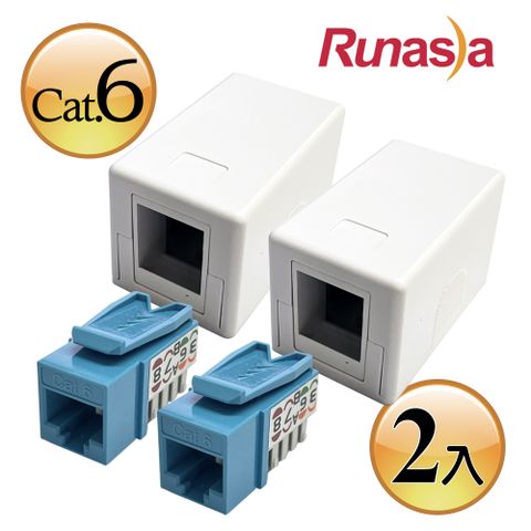 Runasia 六類(Cat.6)單埠直式資訊桌盒組(兩組)