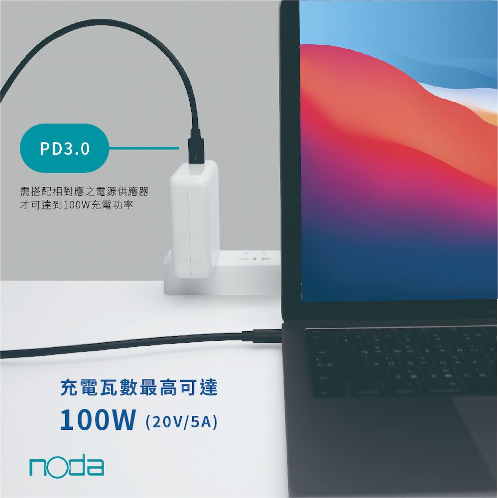 PD3.0需搭配相對應之電源供應器才可達到100W充電功率充電瓦數最高可達100W (20V/5)nodaA