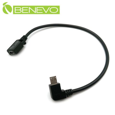 BENEVO右彎型 25cm Micro USB公頭轉 Mini USB母頭訊號連接短線 (BUSB0025MCBMRMBF)