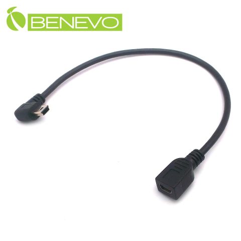 BENEVO左彎型 20cm USB2.0 MiniUSB(5pin) 公對母延長線 (BUSB0020MBMFL)