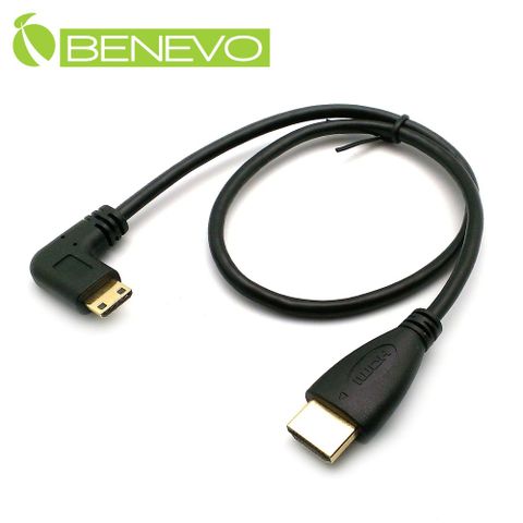 BENEVO左彎型 50cm Mini HDMI轉HDMI影音連接線 (BHDMINI050L)