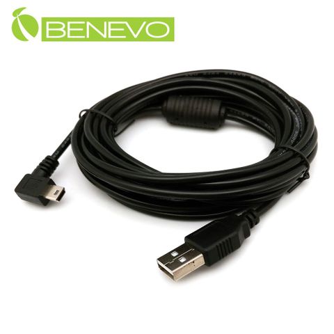 BENEVO左彎型 4米 Mini-USB電源連接線，用於行車紀錄器/GPS導航供電 (BPU0400AMMBML)
