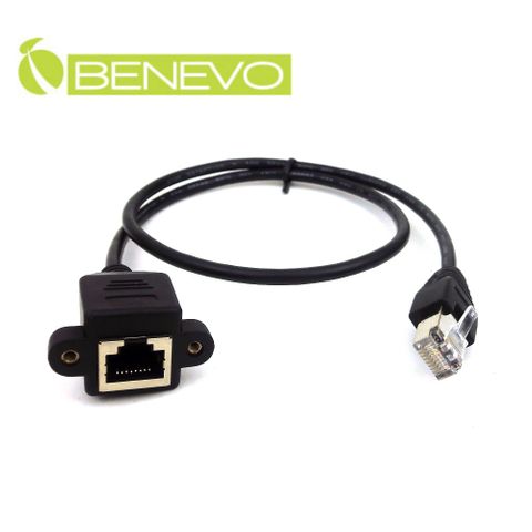 Benevo 60cm RJ45接頭延長線(公對母母頭帶螺絲孔) (BRJ450060MF可鎖)