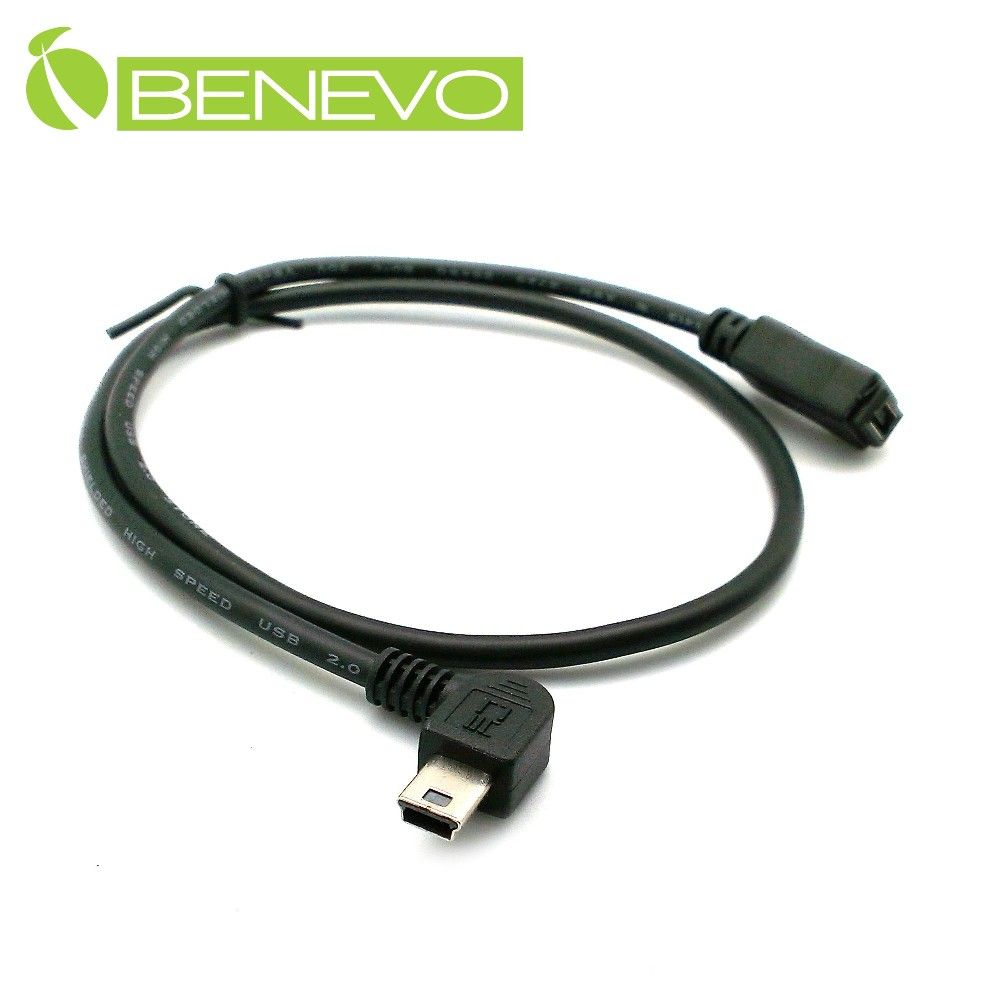 Benevo 右彎型 50cm USB2.0 MiniUSB(5pin) 公對母延長線 (BUSB0050MBMFR)