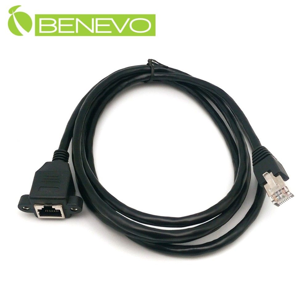 Benevo 可鎖型 2米 Cat6遮蔽/十字隔離 RJ45接頭延長線(公對母母頭 帶螺絲孔) (BCAT60200MF可鎖)