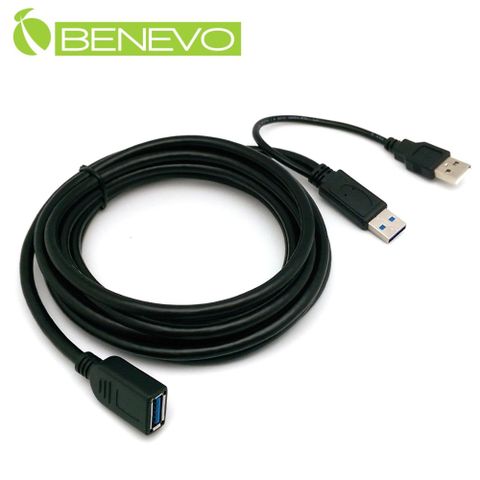 BENEVO 3米 USB3.0高速傳輸延長線，帶輔助USB供電線 (BUSB3302AMF)