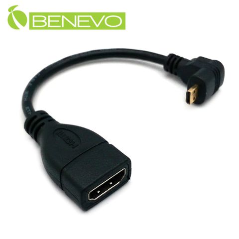 BENEVO下彎型 15cm Micro HDMI(公) 轉 HDMI(母) 轉接短線 (BHDMICROF015D)