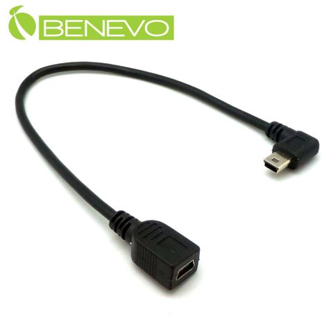 BENEVO右彎型 20cm USB2.0 MiniUSB(5pin) 公對母延長線 (BUSB0020MBMFR)