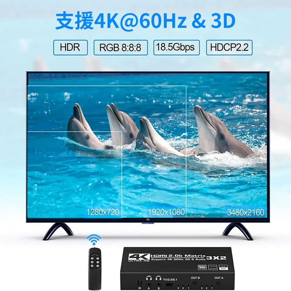 4K@  3HDRRGB 8:8:8 18.5GbpsHDCP2.21280x7201920x10803480x2160  MatrixULTRA HD  4K 60Hz 3D &  TV2.0/5.1D321OUT BOUT A32