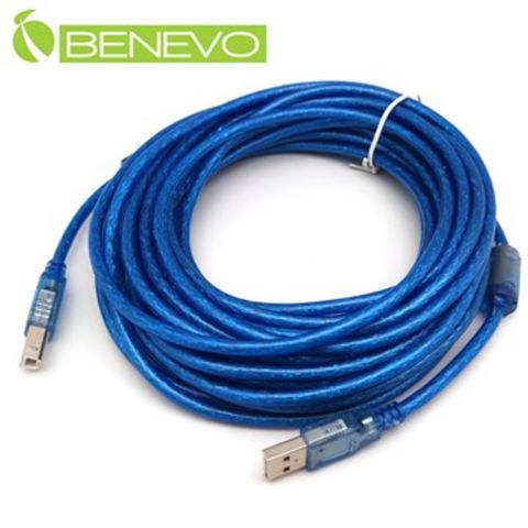 Benevo 10米 USB2.0 A公-B公 高隔離連接線採金屬編織與磁環防干擾設計 (BUSB1000ABM)