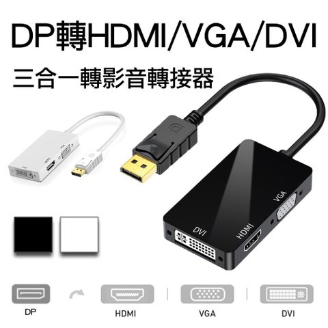 DP轉HDMI/VGA/DVI影音轉接線 1080P高清DisplayPort to 3合1訊號轉接器