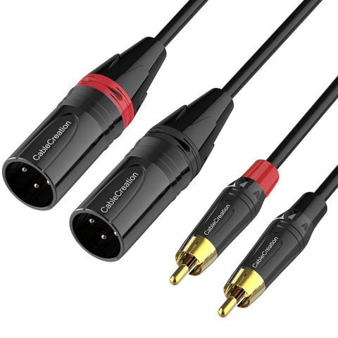 CableCreation 1M 雙RCA公紅白轉雙XLR公紅白 編織屏蔽層 鍍金插頭2入組 (CX0113X2)