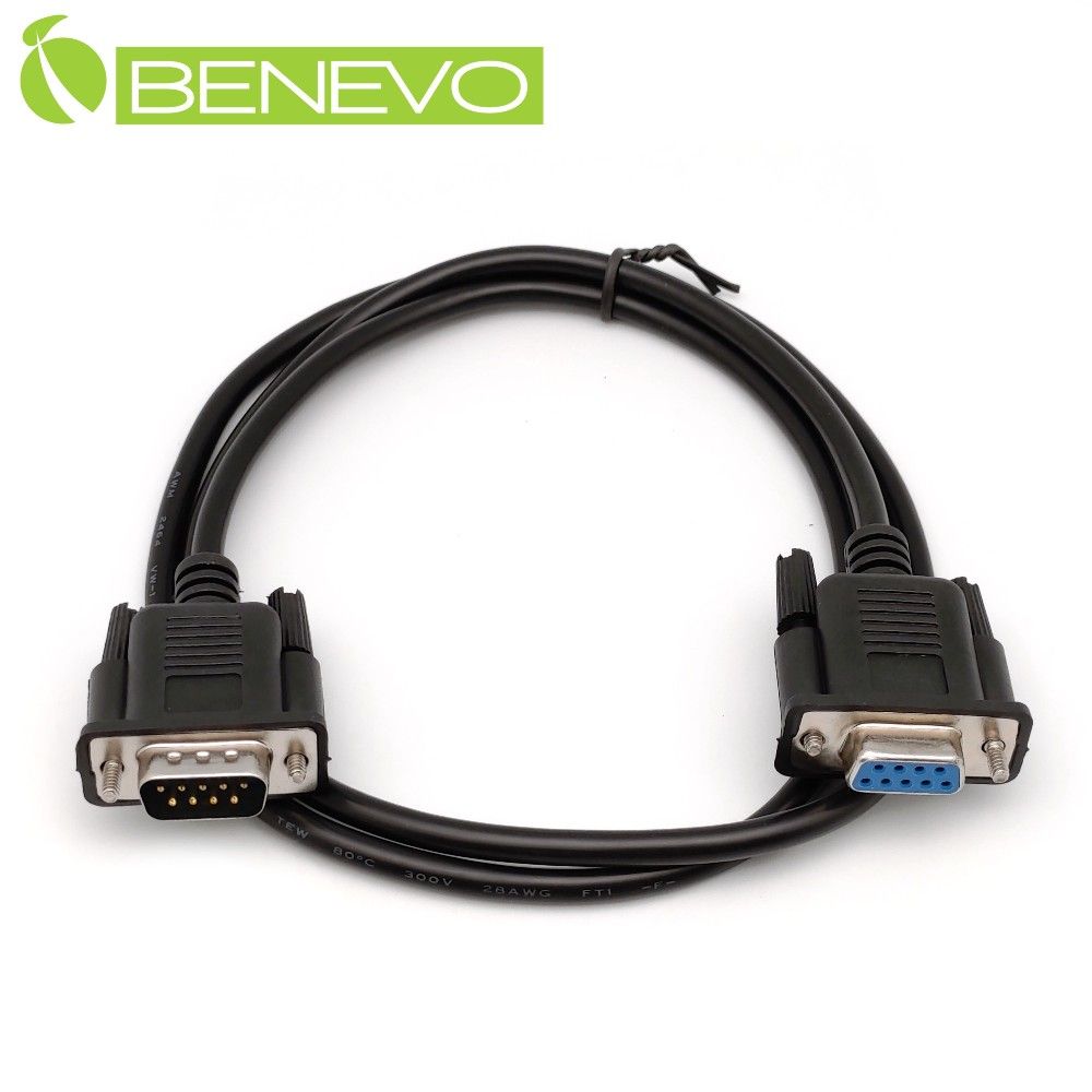 Benevo 直通型 1米 公對母 鍍鎳接頭RS232串列埠訊號連接線 (BRS0100MFB)