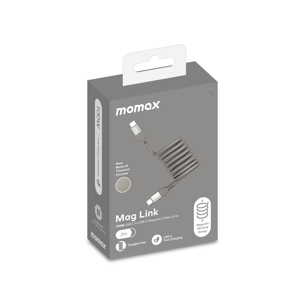 MOMAX 摩米士 Mag Link 100W PD USB-C 磁吸編織充電傳輸線 (2m) - 鈦金色