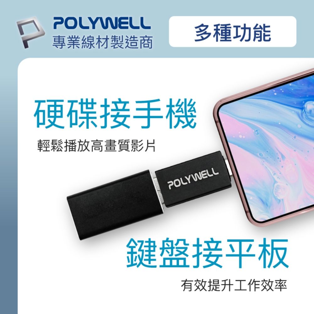 POLYWELL 寶利威爾 USB3.1 Gen2 Type-C公 To Type-A母 轉接器