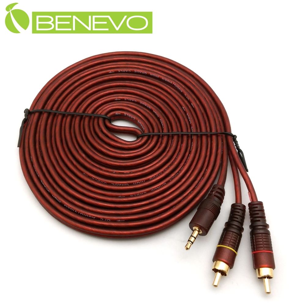 Benevo  5米 3.5mm立體聲轉雙RCA/梅花接頭聲音連接線 (BAC0500MM棕)