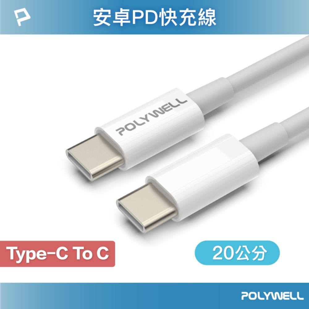 POLYWELL 寶利威爾 Type-C To Type-C 3A 45W PD快充傳輸線 20公分