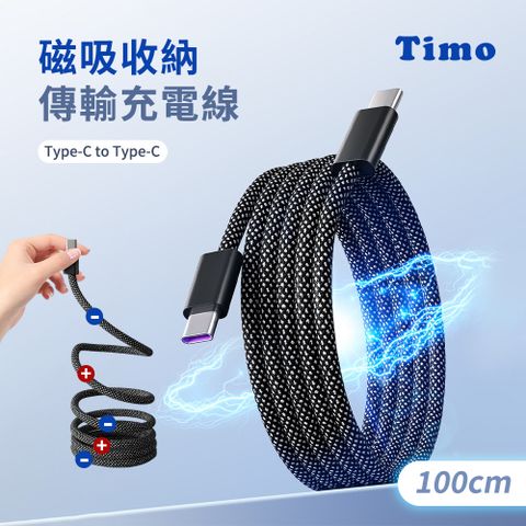 【Timo】USB-C to USB-C 磁吸收納編織快充線1M-灰色