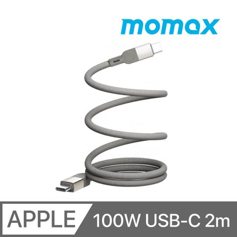 Momax 摩米士 Mag Link 100W USB-C 尼龍編織磁吸充電傳輸線 鈦色 2m