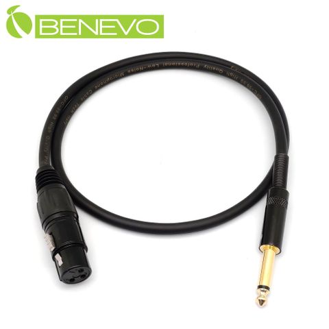 Benevo 50cm 6.3MM公頭轉XLR(Cannon接頭)母頭 非平衡式音訊連接線 (BAU00506MXF黑)