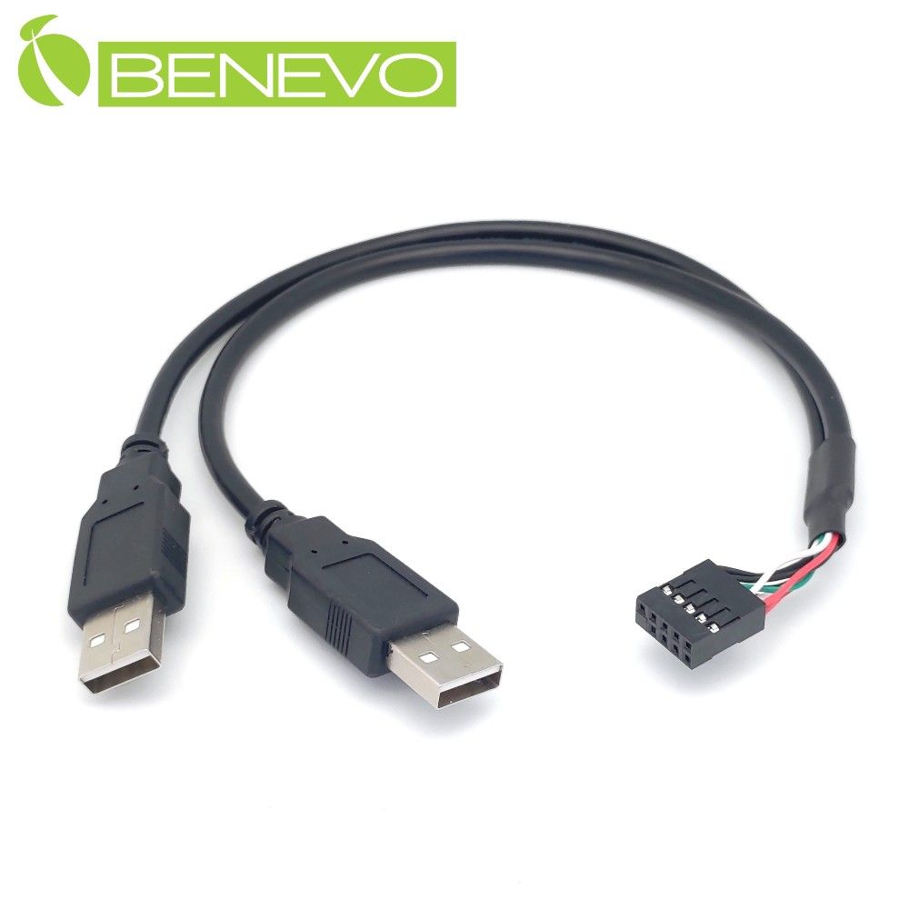 Benevo  30cm 主機板9PIN轉雙USB2.0 A公連接線 (BUSB0032AM9P)