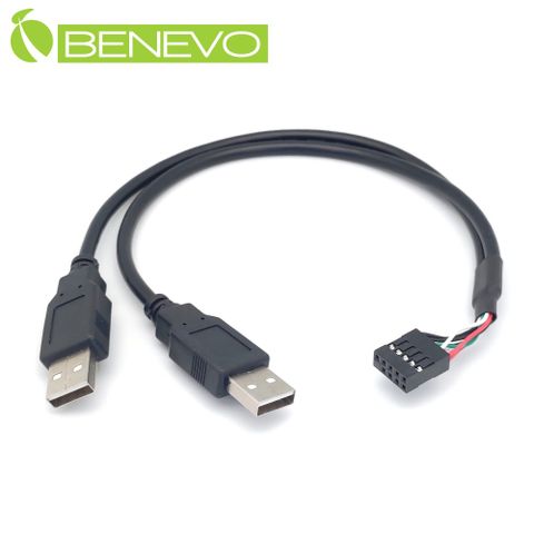 BENEVO 30cm 主機板9PIN轉雙USB2.0 A公連接線 (BUSB0032AM9P)
