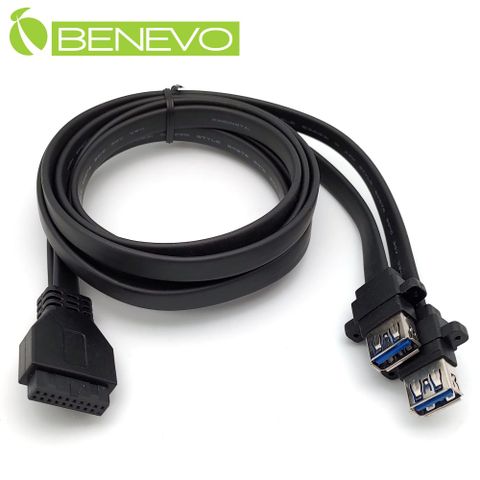 BENEVO前置面板型 1米 USB3.0主機板20PIN轉雙USB A母可鎖連接線(螺絲間距22mm) [BUSB3102AF20P(22MM)]