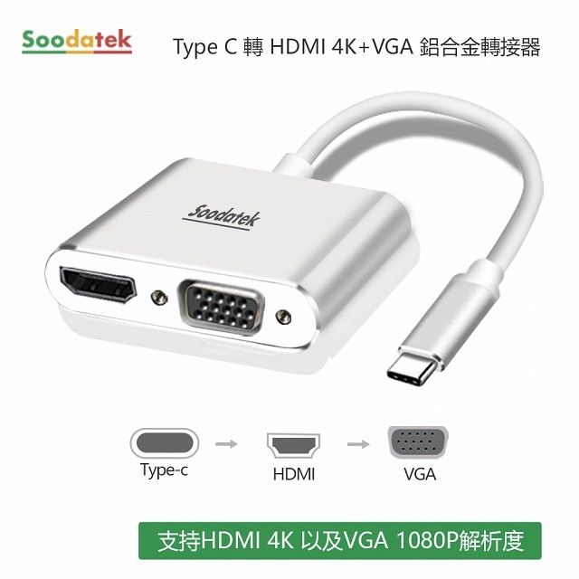 Soodatek TypeC TO HDMI+VGA轉接器/SCDHV-AL4K1KSI