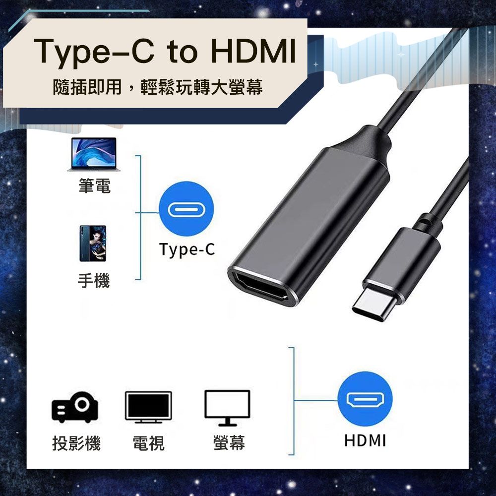 Bravo-u  Type-C 轉 HDMI 4K高畫質影音傳輸線/轉接線