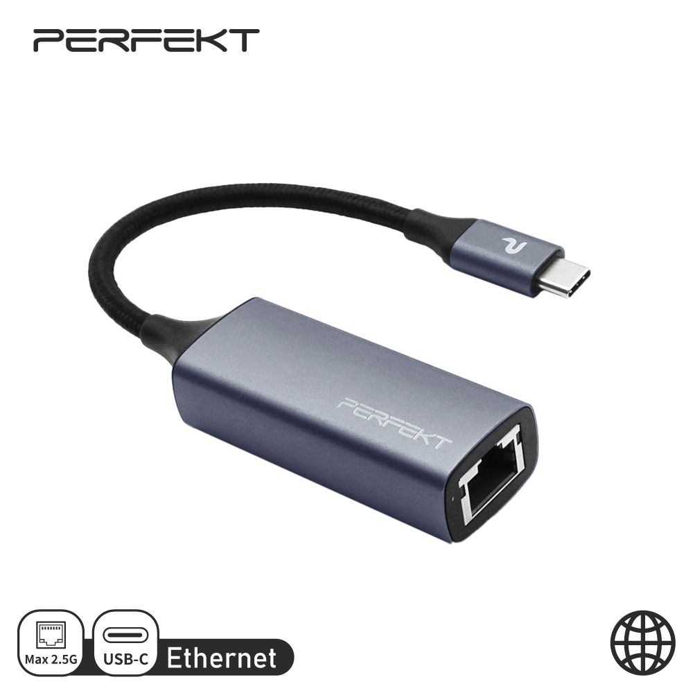PERFEKT USB Type-C to RJ45 2.5Gbps 超速網路線轉接器 筆電 手機 平板用 (PT-53010)
