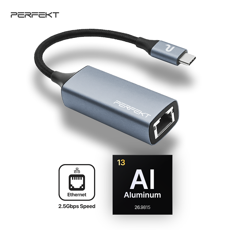 PERFEKT USB Type-C to RJ45 2.5Gbps 超速網路線轉接器 筆電 手機 平板用 (PT-53010)