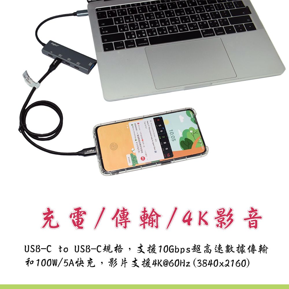 FUJIEI 富吉 支援100W 急速閃充 4K影音Type-c 全功能4K影音傳輸充電線( USB-C PD快充 10Gbps傳輸) 2M