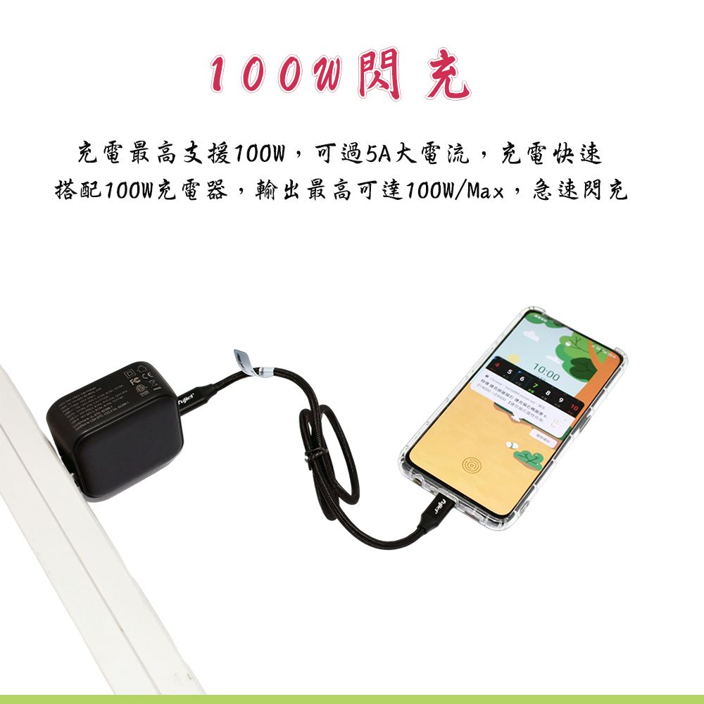 FUJIEI 富吉 支援100W 急速閃充 4K影音Type-c 全功能4K影音傳輸充電線( USB-C PD快充 10Gbps傳輸) 2M