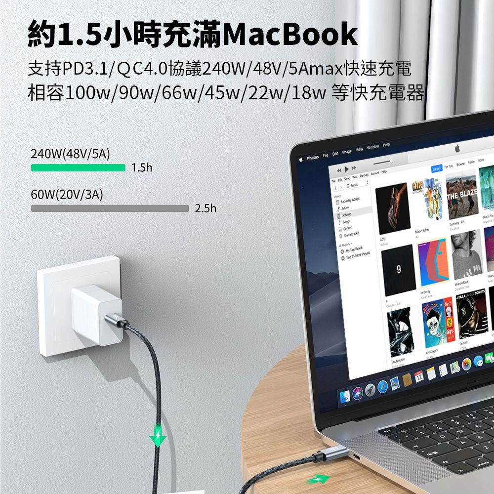 Apigu 谷德  USB4.0 PD240W 40Gbps 多功能Type-C充電線/數據線/傳輸線(耐用編織線1M)