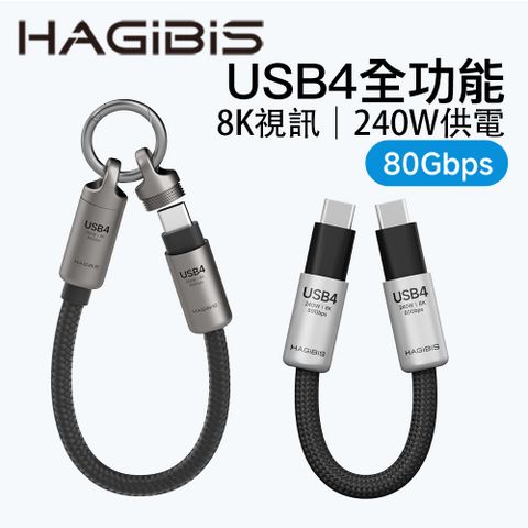 HAGiBiS USB4全功能線便攜收納掛飾150mm黑線灰頭
