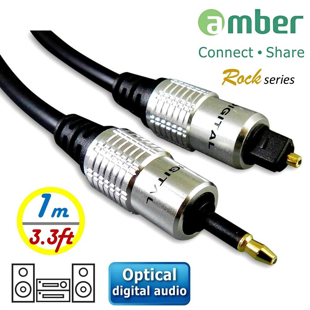 Amber  S/PDIF Optical Digital Audio Cable(光纖數位音訊傳輸線), mini Toslink 對Toslink-1M【數位音訊】對【數位音訊】此商品不是3.5mm AUX轉光纖轉接線材 無法使用於類比音箱與3.5mm輸出電視