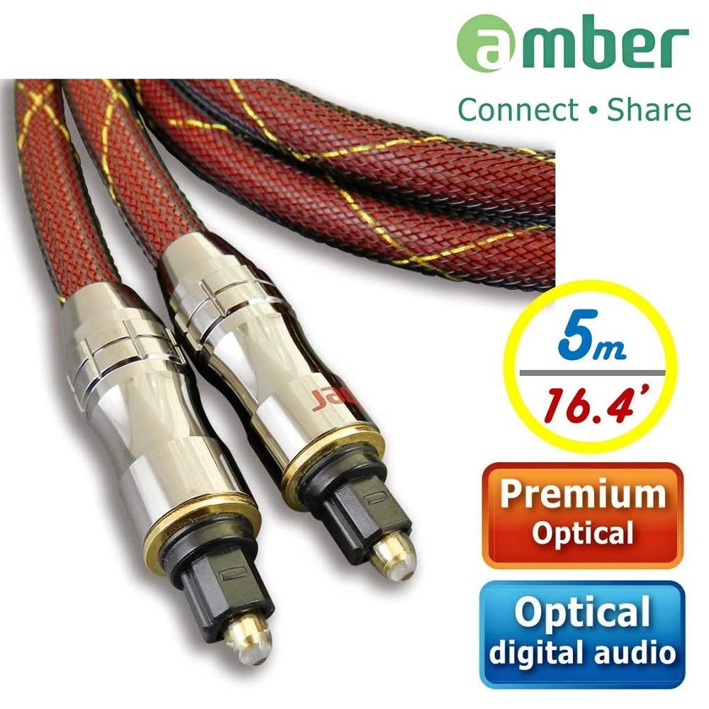 Amber  極高品質光纖數位音訊傳輸線角型接頭Toslink對ToslinkPREMIUM Optical Digital Audio S/PDIF Cable-【5m】