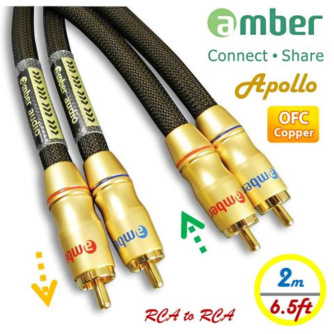 Amber 崴寶 Apollo Premium極優值音源訊號線具方向性雙RCA公to雙RCA公類比式立體聲音響線/雙線分離版-【2.0m】近5N OFC高純度無氧銅&【含銀2.5%焊錫】