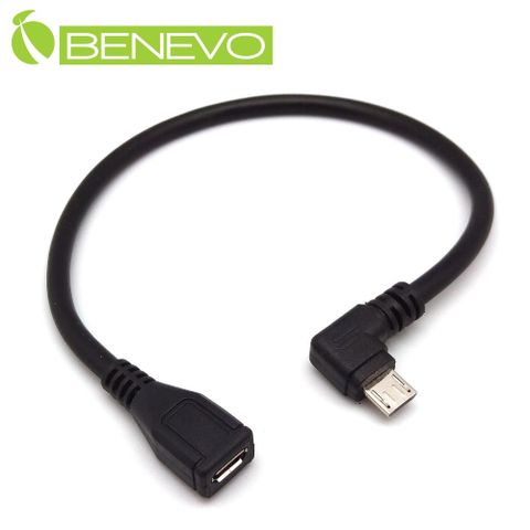 BENEVO左彎型 25cm Micro USB公對母延長線 (BUSB0025MCBMLF)
